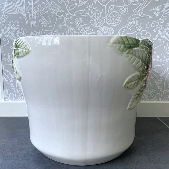 Stor vintage golvkruka ytterfoder, handmålad jugend blommor relief