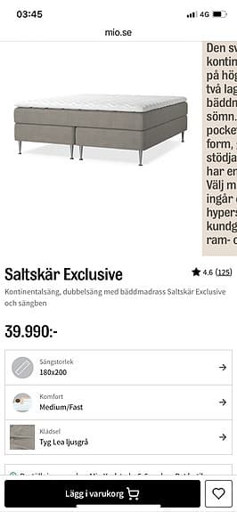 INTRESSEKOLL SÄNG SALTSKÄR EXCLUSIVE  / FYND !