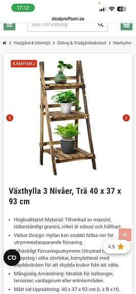 Växthylla i trä 3 nivåer 40 x 37 x 93 cm