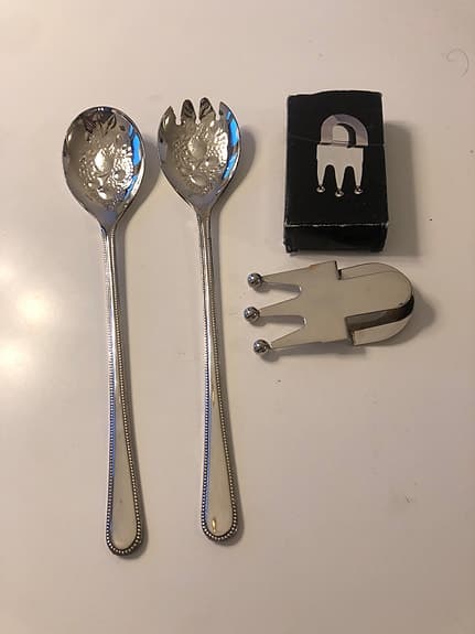 Ny Oanv 2SET SALLADBESTICK o 2st VINTAGE HÅLLAREför salladbestick