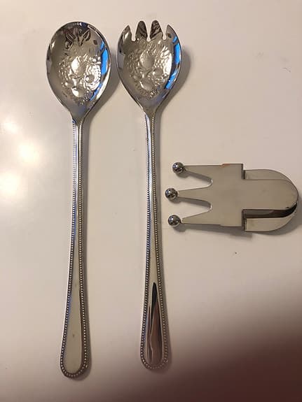 Ny Oanv 2SET SALLADBESTICK o 2st VINTAGE HÅLLAREför salladbestick