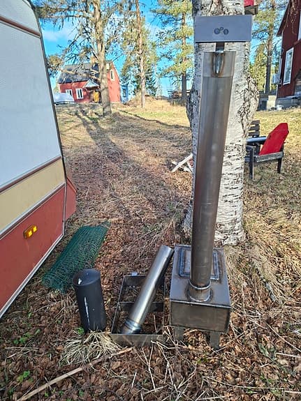 Vedkamin med skorsten för utomhusbruk