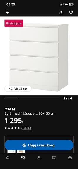 Vit Malm byrå 4 lådor