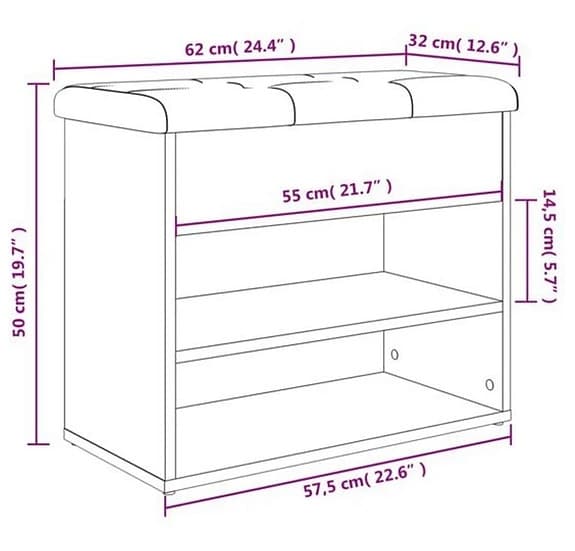 Smal skobänk vit 62x32x50 cm - VidaXL