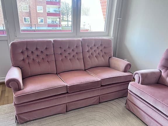 IKEA  soffgrupp 3-sits soffa + 2 fåtöljer rosa sammet