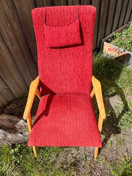 Härlig röd retro-fåtölj från 60-talet