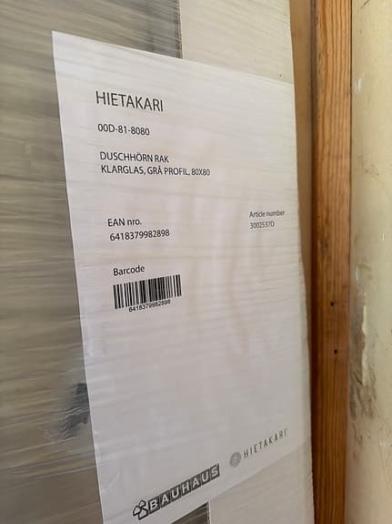 Hietakari duschhörn rak klarglas grå profil 80x80