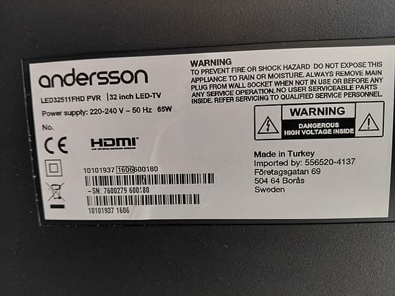 Andersson 32" TV + fjärrkontroll