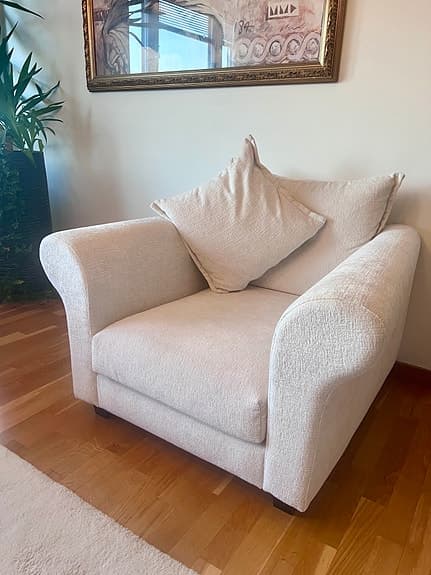 Mio Aage Petersen soffa och fåtöljer beige och mörkblå