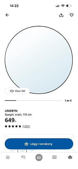 IKEA LINDBYN rund spegel 110 cm svart