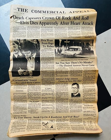 ELVIS: Tidning The Commercial Appeal – originalartikel om Elvis Presleys död