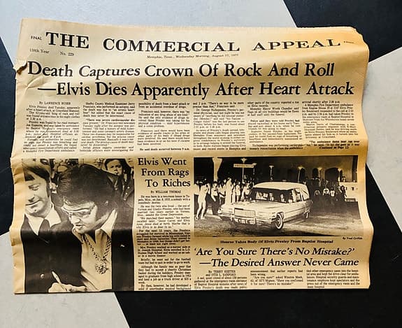 ELVIS: Tidning The Commercial Appeal – originalartikel om Elvis Presleys död