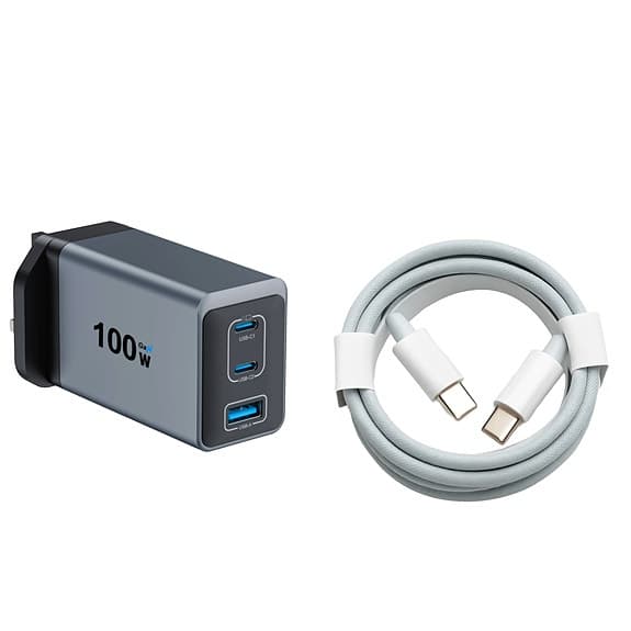 Snabbladdare 100W GaN + 2m C+ C Kabel | För MacBook & Mobil