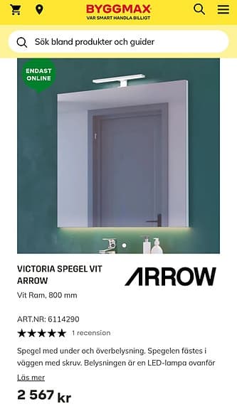 Arrow Victoria spegel med vit ram 800 mm