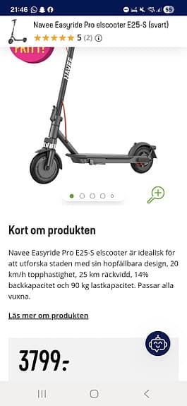 Navee Easyride Pro E25-S elscooter svart