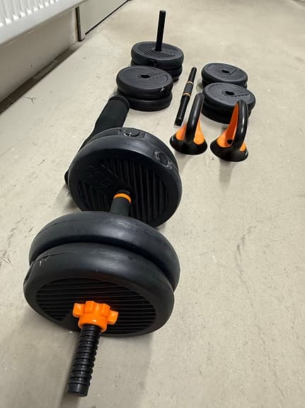 Hantelset 6-i-1 med skivstång, kettlebells & push-up-stativ för hemgym