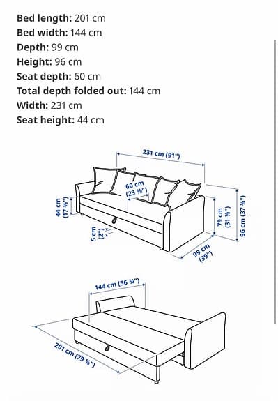 IKEA bäddsoffa med sovfunktion – 231 cm bred.