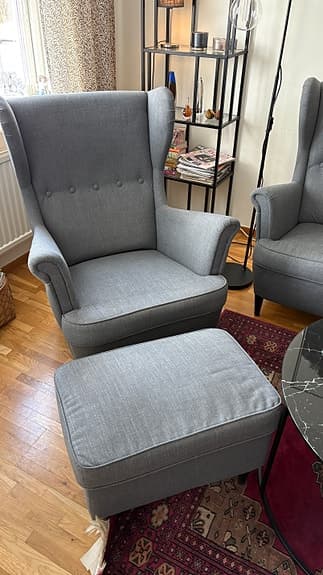 Ikea Strandmon soffa+fåtölj med fotpall