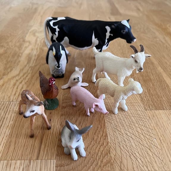 Schleich djurfigurer lot – ko, get, lamm, sälunge m.m. – nyskick