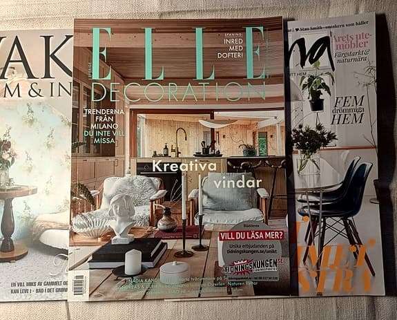 Inredningstidningar – Elle Decoration, Vakre Hjem m.fl. (3 sycken)