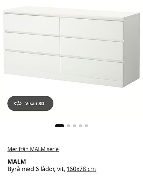 Vit Malm byrå med 6 lådor
