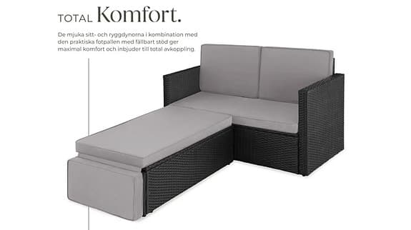 Svart/grå konstrotting loungesoffa med fotdel