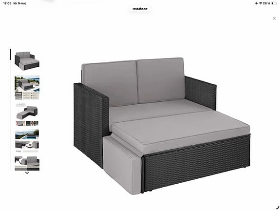 Svart/grå konstrotting loungesoffa med fotdel