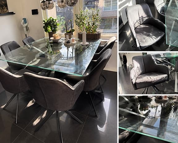 Elegant matgrupp från Mio & Lutz – modern design i bra skick. BORTSKÄNKS