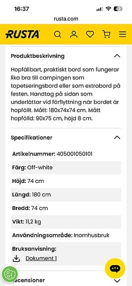 Hopfällbart bord
