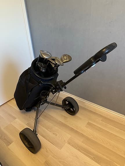 Golfset med Wild Cat-bag, vagn och damklubbor enligt bilder