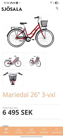 Sjösala Mariedal stadscykel 26" L röd dam