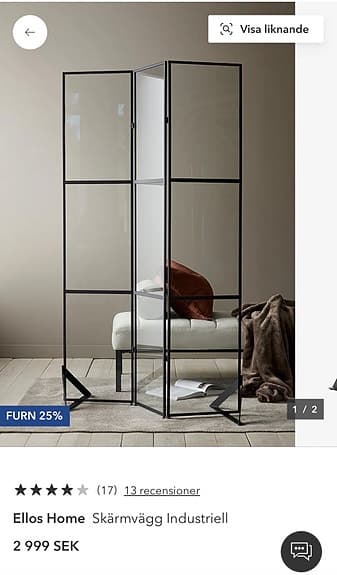 Ellos Home skärmvägg/rumavdelare glas 120x180 cm