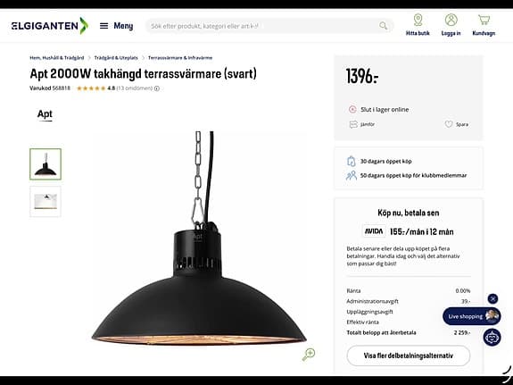 Infravärme: Hotspot takhängd terrassvärmare