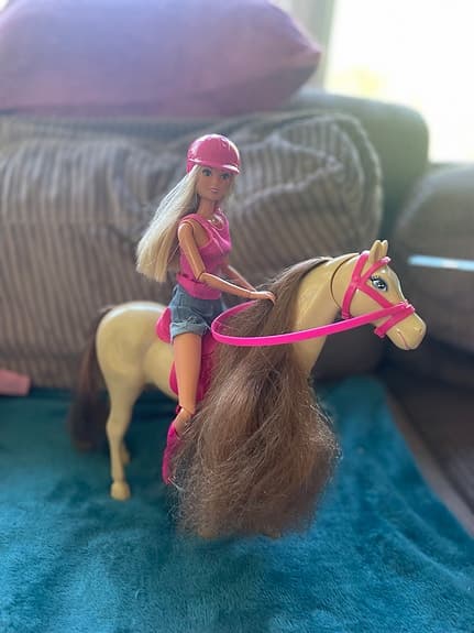 Barbie dockor med häst,  helikopter och rullstol