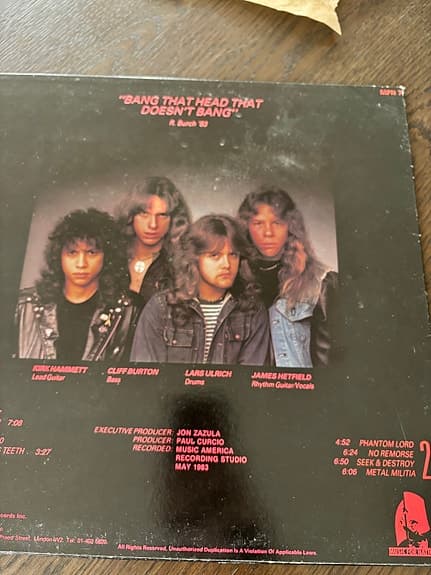 Metallica Kill ’Em All vinyl LP