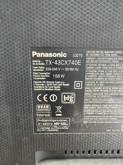 Panasonic 43” 4K Smart TV – TX-43CX740E - Fjärrkontroll trasig