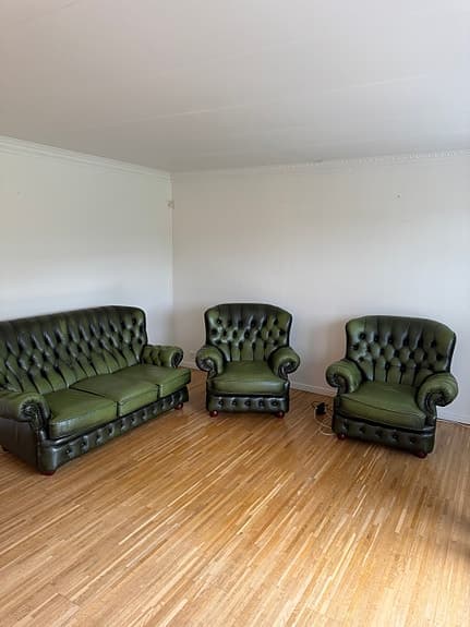 Centurion Furniture soffgrupp läder 3-sits soffa och 2 fåtöljer grön