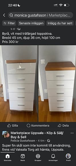 Vit byrå med 5 lådor