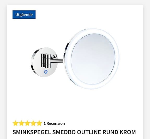 Smedbo Outline sminkspegel rund krom med LED