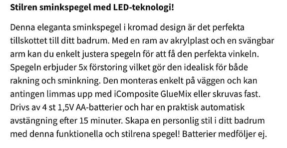 Smedbo Outline sminkspegel rund krom med LED