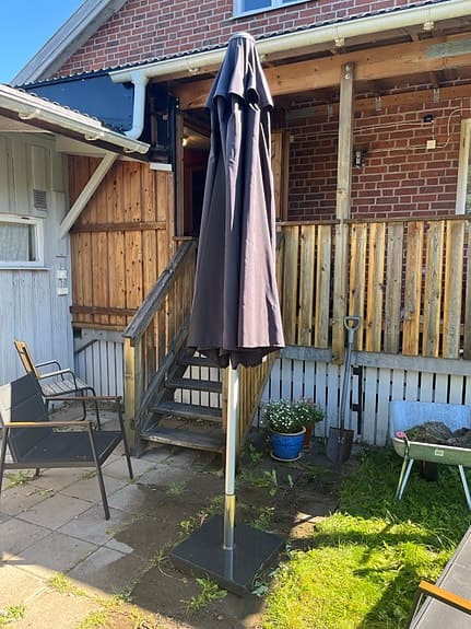 Brafab större parasoll med fot och vevfunktion som går att vinkla