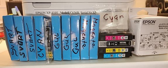 Bläckpatroner gul, magenta och cyan till skrivare