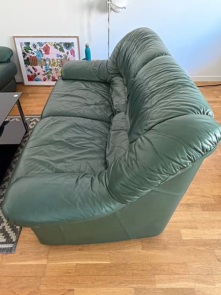 Vintage grön fransk designsoffa / bäddsoffa i skinn