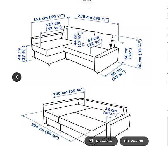 Bäddsoffa med schäslong från Ikea