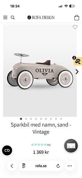 Sparkbil med namn, sand - Vintage