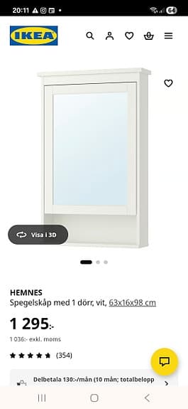 Hemnes IKEA spegel med vit ram