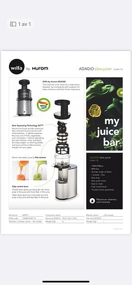 Wilfa My Juice Bar slowjuicer svart/silver frakt finns begagnad