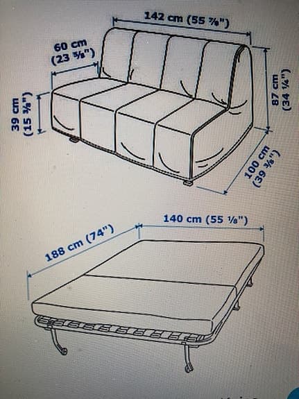 IKEA Lycksele bäddsoffa svart smalspårig manchester, tvättbart