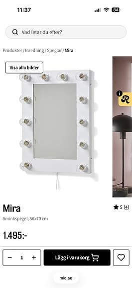Mio spegel med lampor vit