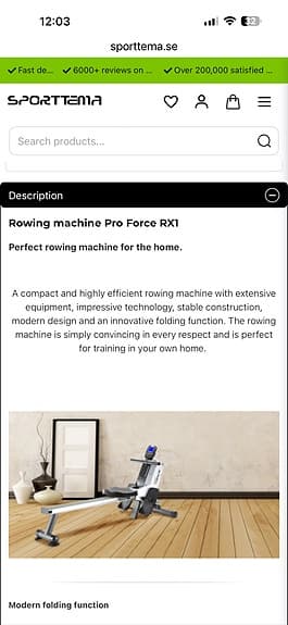 Pro Force RX1 roddmaskin med träningsdator